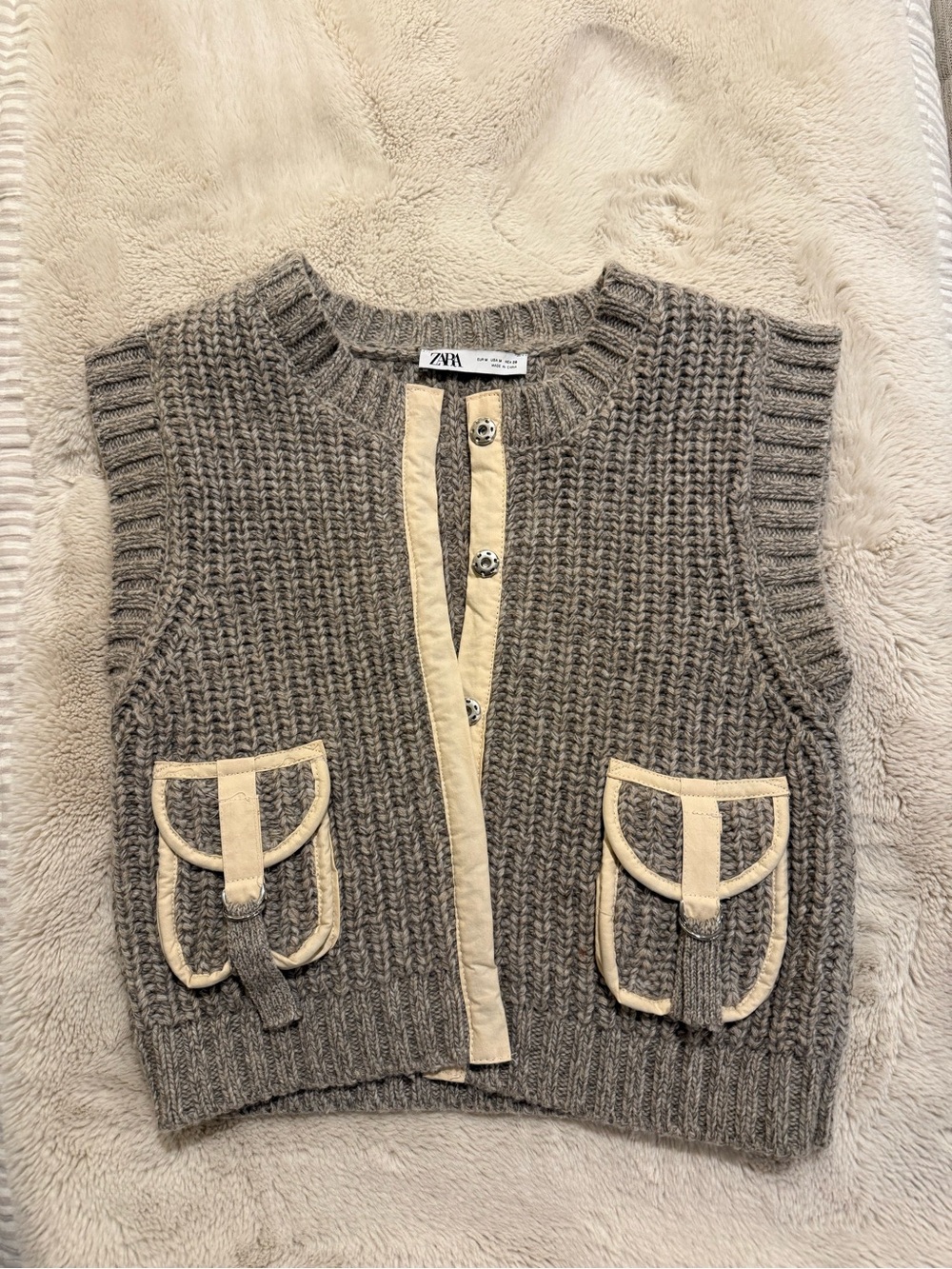 ZARA Knit Vest with Cream Trim